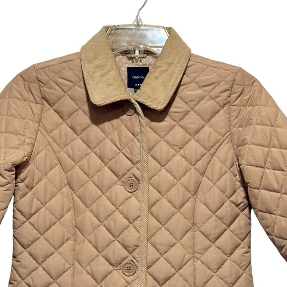 Kids Gap Quilted Jacket Youth Girls XL Corduroy Collar Tan Preppy Equestrian - Picture 2 of 10